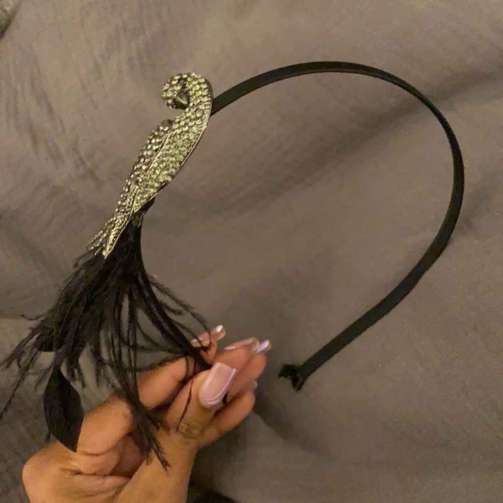 Black Bird Feather Headband with Matching Bracelet